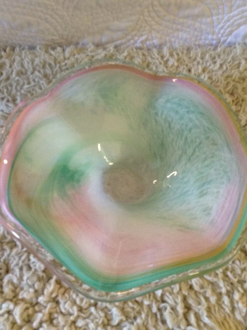 VTG 80's Scandinavian Murano style Scalloped Handkerchief Bowl Pastels Heavy